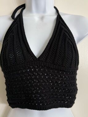 SHEIN Black Crochet Halter Crop Top small